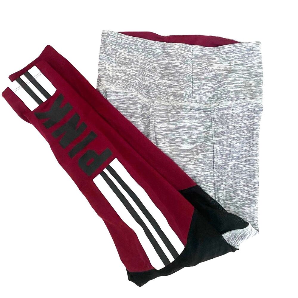 Victoria's Secret PINK Ultimate Leggings XS Maroon Heather Gray Mesh Athleisure
